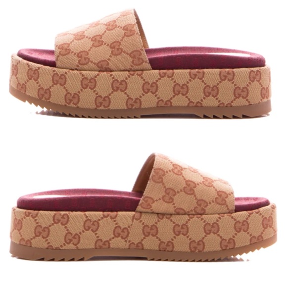 💯❤️ Gucci Angelina GG Supreme Platform Slide Sandals Beige Ruggine 39/US size 9 - Picture 1 of 12